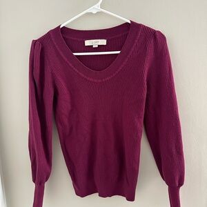 LOFT Red V-Neck Sweater Fine Knit